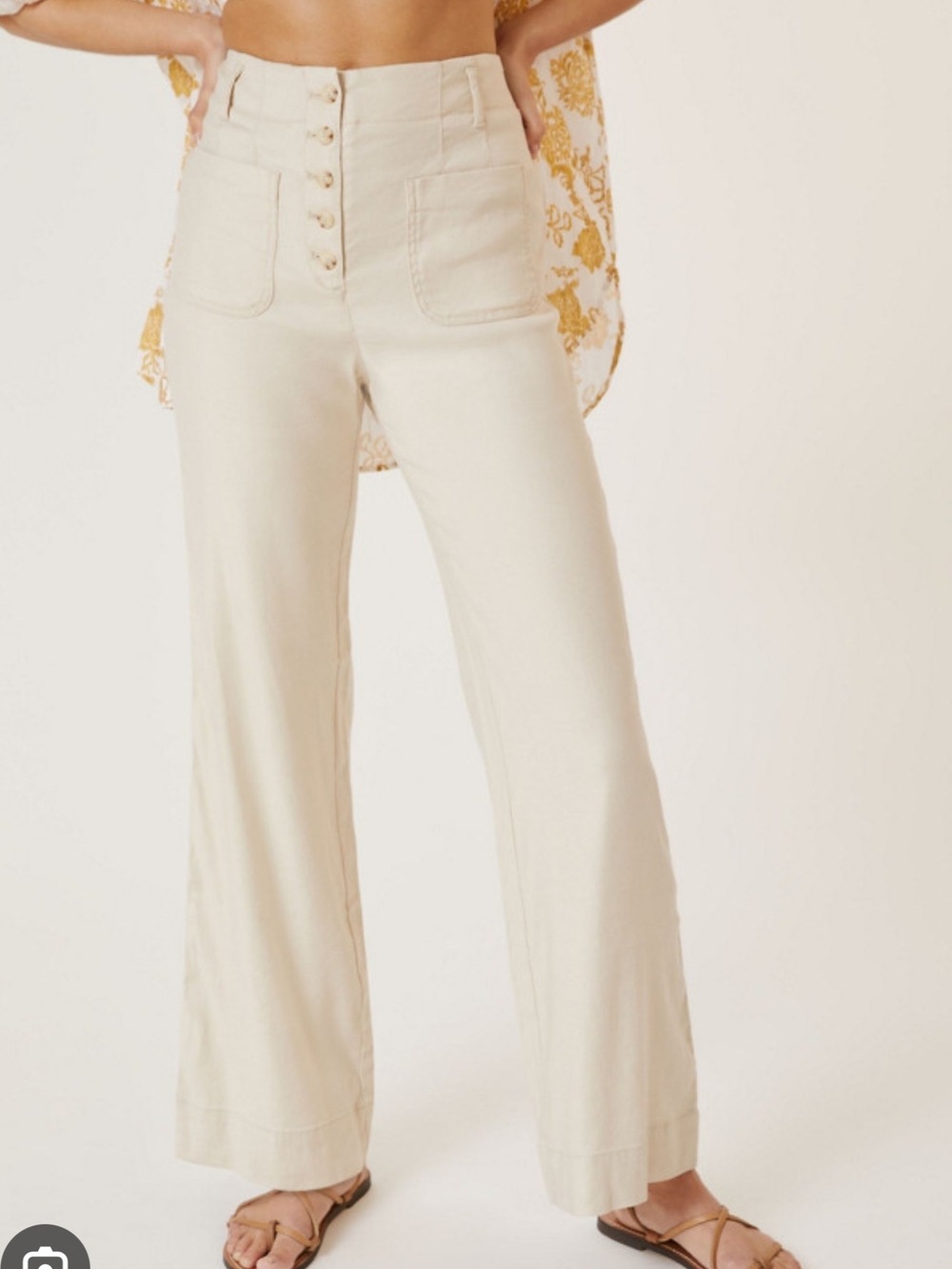 Maeve by Anthropologie Cream Pants with Pink Gingham Trim